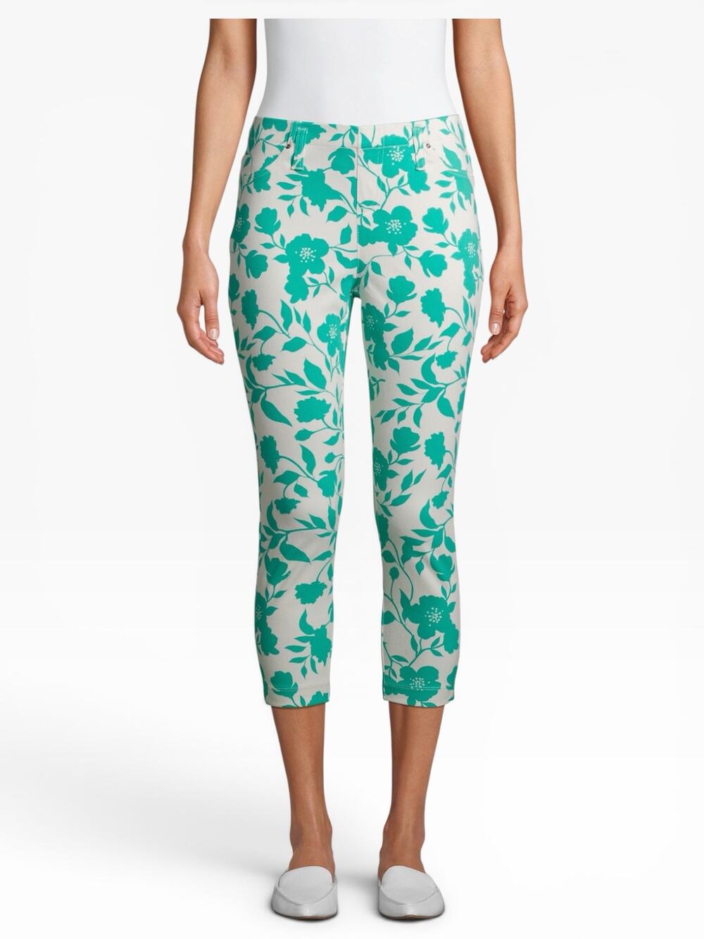Time and Tru Floral Jegging Capri Pants Women’s Cropped Stretch Size 20